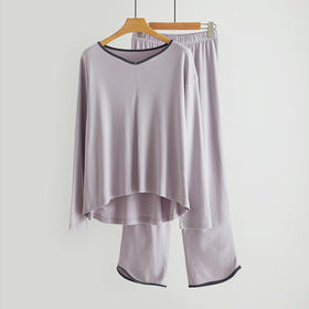 女舒感棉领口撞色宽松舒适长袖套服睡衣家居服 50709