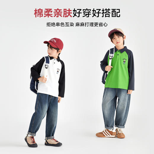 【件件底价，童装双倍积分】多多家 男童POLO衫2024新款儿童春秋季小熊刺绣T恤中大童秋装上衣9666 商品图2