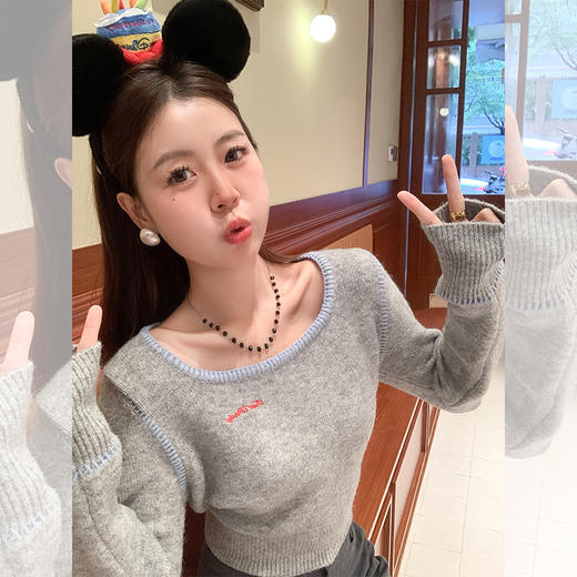 <曾小咸推荐>韩系2色修身短款撞色毛衣 商品图3