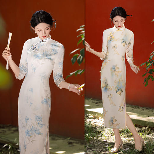 2024秋季新款女士日常复古中国风改良新中式长款七分袖旗袍SYK299256 商品图0