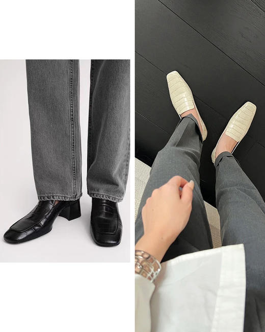 现货 THS 8.31-限时 TOT家 女士 鳄鱼纹 粗跟石头纹乐福鞋 2色 BZ1199 商品图0