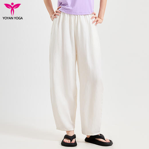 悠妍休闲宽松亚麻复古灯笼瑜伽裤KZ24214 遮肉显瘦棉麻裤子 商品图4
