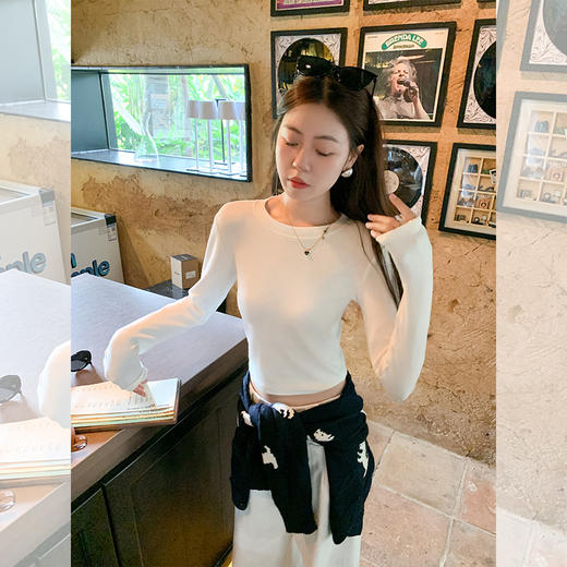 <曾小咸推荐>简约佰搭多色圆领长袖打底T恤 商品图3