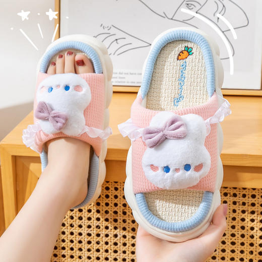 【超萌卡通拖鞋】春夏亚麻拖鞋女四季室内防滑透气厚底静音棉麻防臭情侣地板拖鞋男，鞋面添加可爱元素造型，色泽光亮， 看起来有质感、柔软。ry 商品图4