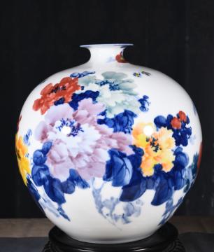 釉下五彩花开富贵石榴瓶 商品图0