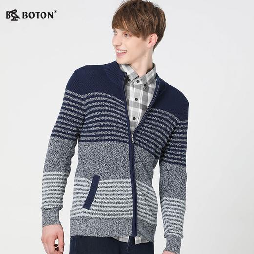 波顿秋冬拉链开衫毛衣条纹休闲英伦加厚男士MU715318 商品图2