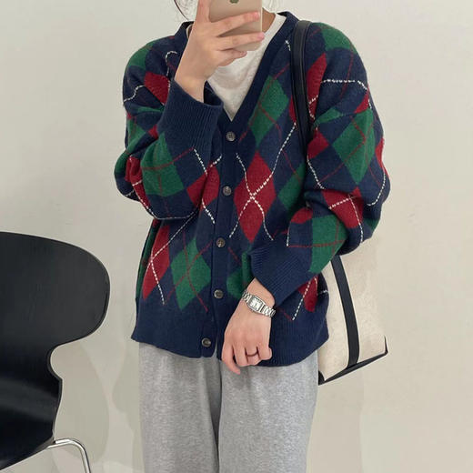 秋冬新款【毛衣女菱格针织开衫】韩系小众设计感慵懒上衣外套外穿 商品图7