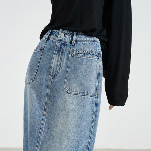 逸阳大口袋后开叉牛仔半裙女2024年夏季新款H版显高显瘦裙子1099 商品图4