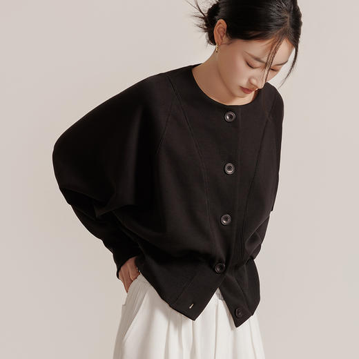 法式收腰短款时髦显瘦优雅休闲纯色圆领卫衣外套 880024 商品图3