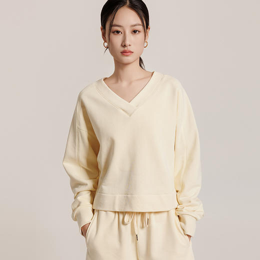 时髦V领插肩袖版宽松纯色休闲高级感慵懒卫衣 880013 商品图3