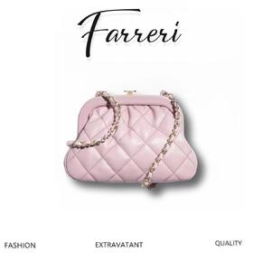 香奶奶 24A菱格纹链条 晚宴包手拿单肩包 淡粉色