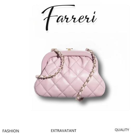 香奶奶 24A菱格纹链条 晚宴包手拿单肩包 淡粉色 商品图0