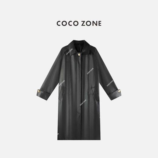 COCO ZONE 高级感气质简约polo领长款皮衣外套CC2C1948 商品图0