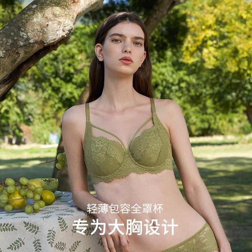 专为大胸设计 复古花灰蕾丝 抹茶绿性感内衣女 全罩杯防下垂 防凸点微聚拢胸罩 轻薄大胸显小文胸薄款 商品图0