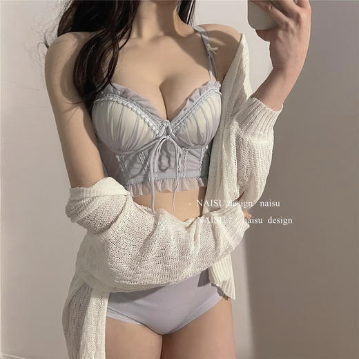 纯欲马甲式蕾丝性感内衣女 小胸聚拢新款 大胸显小胸文胸套装女 无钢圈胸罩 商品图0