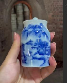 柴窑直筒山水醒茶罐