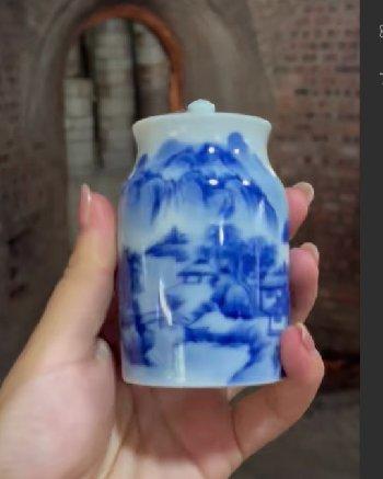 柴窑直筒山水醒茶罐 商品图0