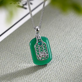 子佩集S925银【岁岁生莲】套链【DZ17579】纯银绿玉髓无事牌项链2408