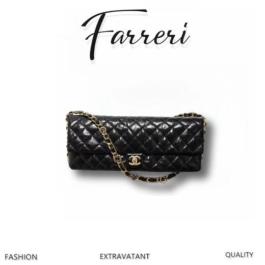 香奶奶 24A 链式肩带翻盖开合 单肩斜跨手拿包 黑色 商品图0