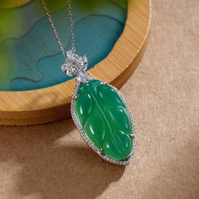 子佩集S925银【一叶相思】吊坠【DZ017324】纯银绿玉髓(不含链)叶子树叶2408