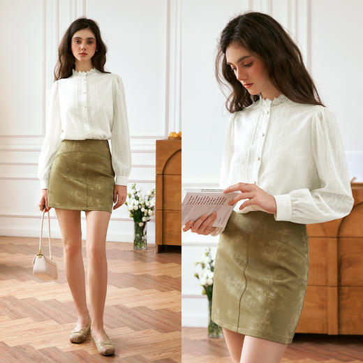 OLrain欧芮儿法式蕾丝衫女秋季2024年新款浪漫南法镂空正肩蕾丝衫 商品图4