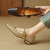 OLDA1038-10法式复古玛丽珍鞋女低跟方头一字扣带珍珠浅口单鞋棕色显瘦小皮鞋 商品缩略图0
