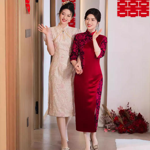 LHS喜婆婆婚宴装敬酒服订婚喜服2024秋新款婚礼妈妈礼服旗袍连衣裙女 商品图0