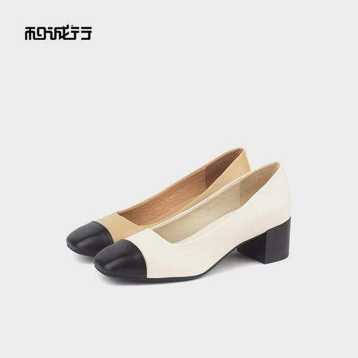 和诚行 2024秋冬新款小香风通勤百搭粗中跟单鞋女气质真皮0010831 商品图3
