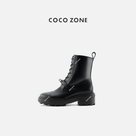COCO ZONE 英伦风百搭圆头中筒靴设计感锁扣女靴CC2C1835