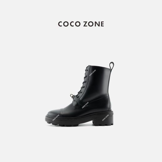 COCO ZONE 英伦风百搭圆头中筒靴设计感锁扣女靴CC2C1835 商品图0