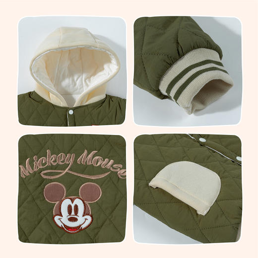 迪士尼【夹棉保暖】24冬季新款男童棒球风棉服拼色连帽防风保暖外套ZD4DS025 商品图7