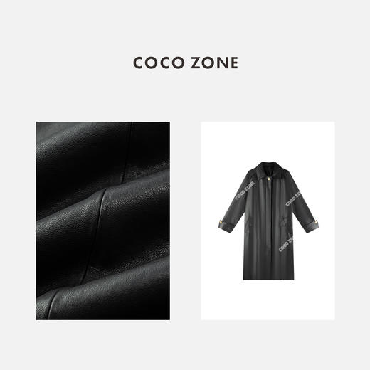 COCO ZONE 高级感气质简约polo领长款皮衣外套CC2C1948 商品图2