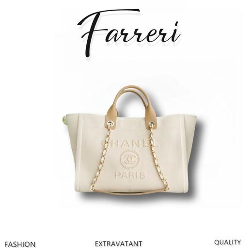 香奶奶  珍珠logo年度美刺绣沙滩包  米白 商品图0