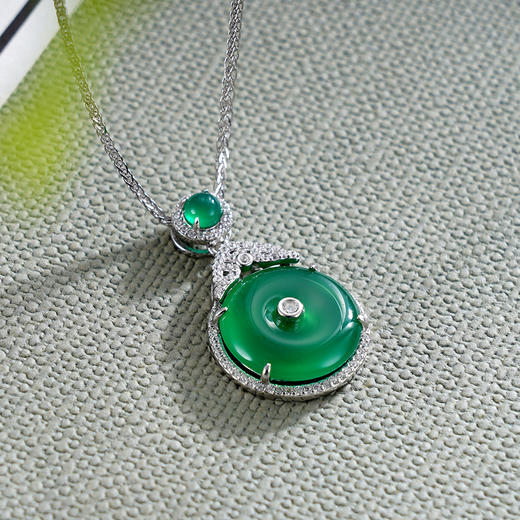 子佩集S925银【凝霜藏翠】套链【DZ013999】纯银绿玉髓平安扣项链2408 商品图2
