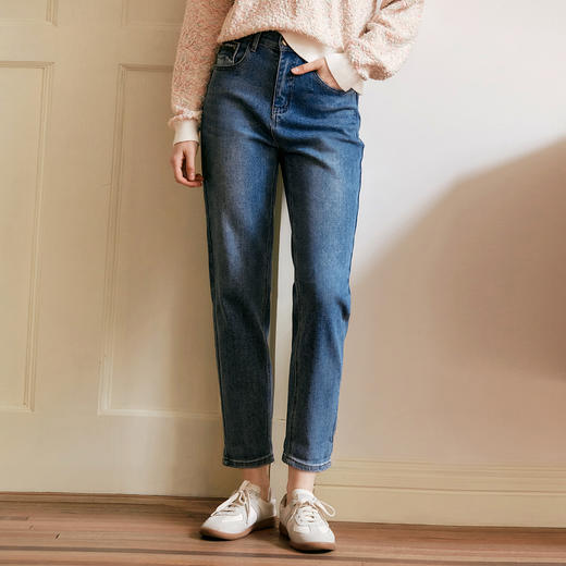 OLrain欧芮儿蓝色高腰牛仔裤女秋季2024新款显瘦直筒通勤百搭长裤 商品图4