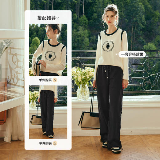 OLrain欧芮儿法式长袖T恤女夏季2023年新款宽松复古印花拼色上衣 商品图4