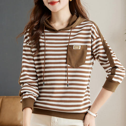 雀说连帽条纹卫衣女新款爆款女装宽松上衣高端外套AL30086 商品图2