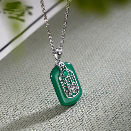 子佩集S925银【岁岁生莲】套链【DZ17579】纯银绿玉髓无事牌项链2408 商品图2