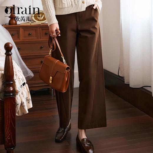 
OLrain欧芮儿棕色休闲裤女秋季2024新款高腰显瘦百搭直筒宽松裤子 商品图0