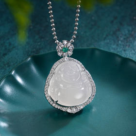 子佩集S925银【笑口常开】套链【DZ017223】纯银白玉髓弥勒佛项链2408