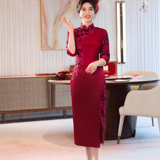 LHS喜婆婆婚宴装敬酒服订婚喜服2024秋新款婚礼妈妈礼服旗袍连衣裙女 商品图3