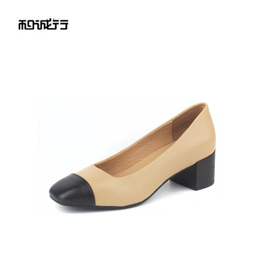 和诚行 2024秋冬新款小香风通勤百搭粗中跟单鞋女气质真皮0010831 商品图1