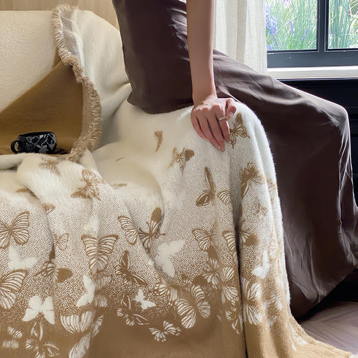 自然醒貂绒毛毯国风系列高端蝴蝶花卉长毛貂绒毛毯流苏毯双面盖毯保暖厚实秋冬单人毯MT 商品图2