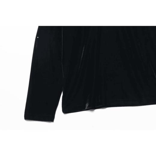 T414秋冬新款黑色亮面植绒V领套头长袖T恤休闲宽松时尚百搭 商品图3