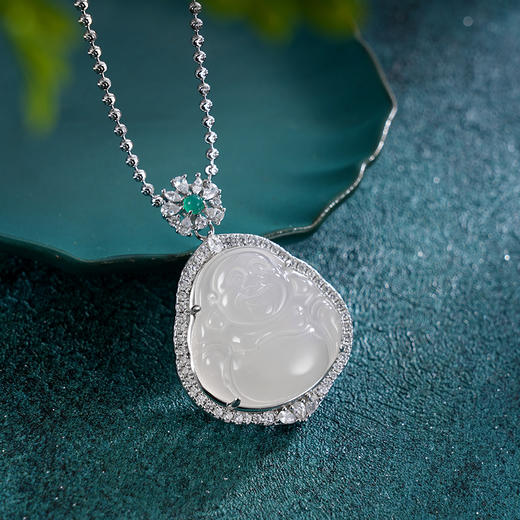 子佩集S925银【笑口常开】套链【DZ017223】纯银白玉髓弥勒佛项链2408 商品图2