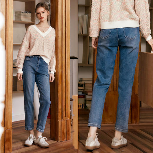OLrain欧芮儿蓝色高腰牛仔裤女秋季2024新款显瘦直筒通勤百搭长裤 商品图1