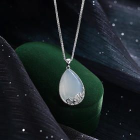 子佩集S925银【清霜醉杏】套链【DZ017048】纯银白玉髓水滴形项链2408