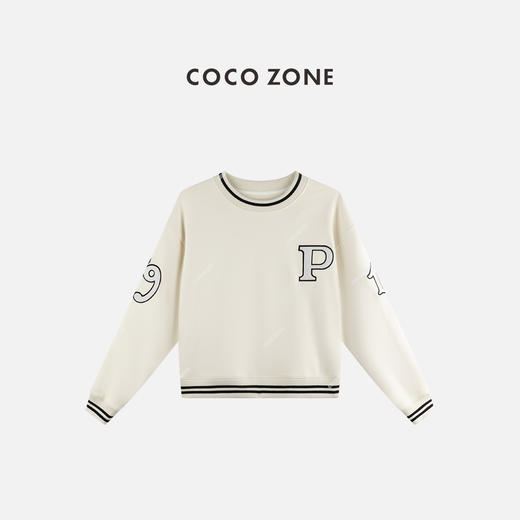 COCO ZONE 设计感撞色圆领卫衣简约字母长袖上衣CC2C2013 商品图0