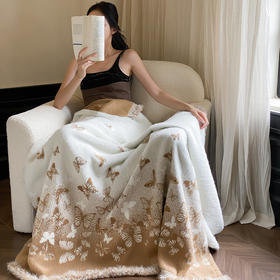 自然醒貂绒毛毯国风系列高端蝴蝶花卉长毛貂绒毛毯流苏毯双面盖毯保暖厚实秋冬单人毯MT