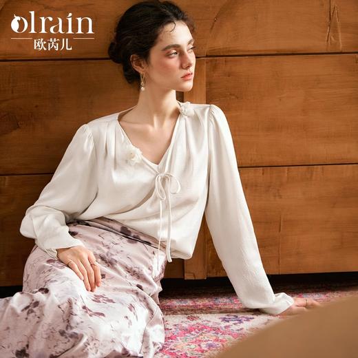 
OLrain欧芮儿法式衬衫女秋2024新款法式气质浪漫V领雪纺百搭上衣 商品图0